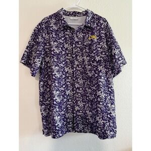 Columbia Men's XL Collegiate Shirt LSU Purple Hawaiian Gameday Print